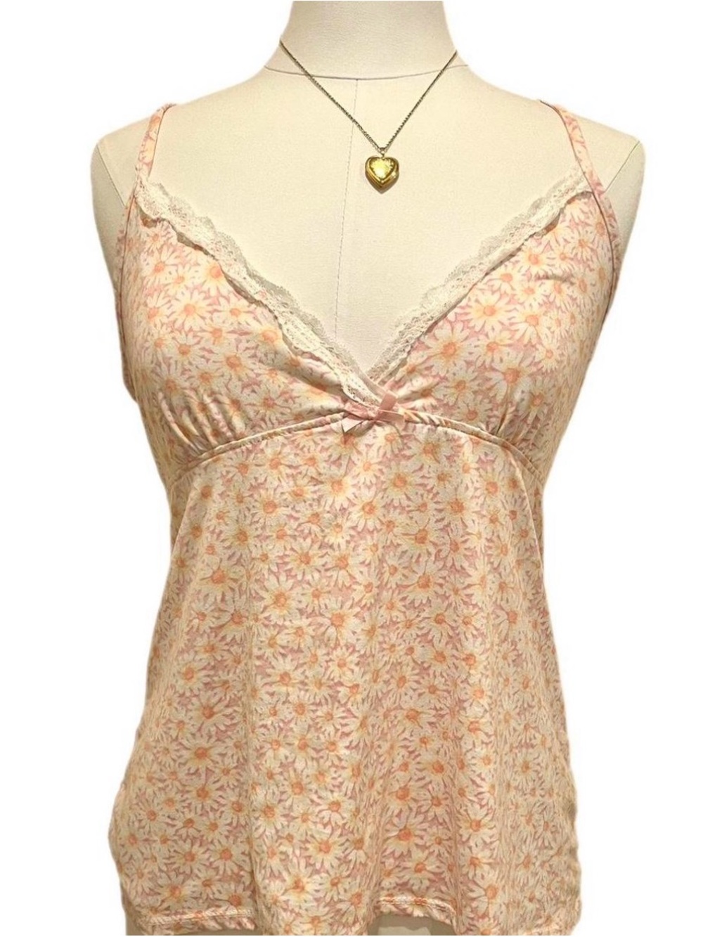 Floral Lace-Trim Pink Cami Top